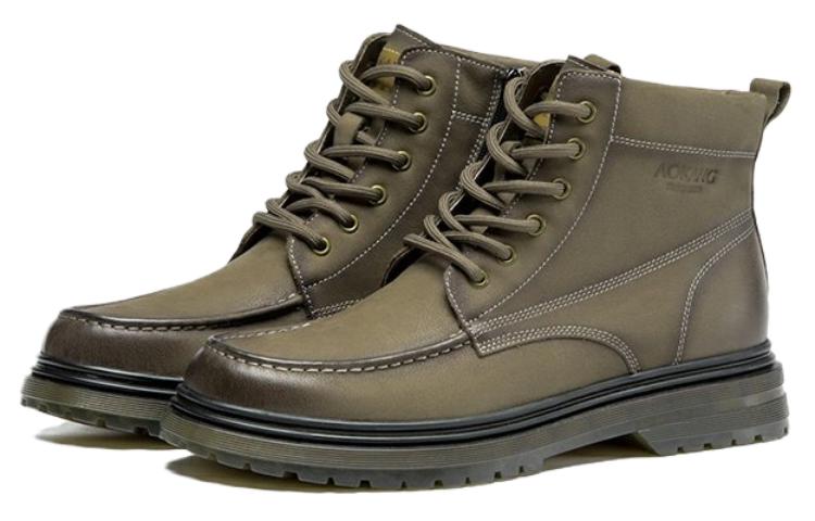 Shop AOKANGラウンドトゥ・レースアップ・マーティンブーツ（ブラウンレザー） 1223913008