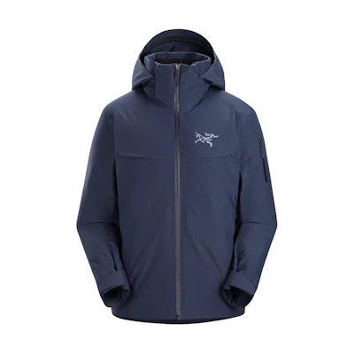 Arcteryx Macai Jacket Black Sapphire Logo Print Down Hooded Coat X000005365