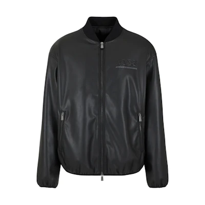 ARMANI EXCHANGE Black Cotton Bomber Jacket with Logo, SS24 Collection. 3DZB05-ZE1CZ-1200
