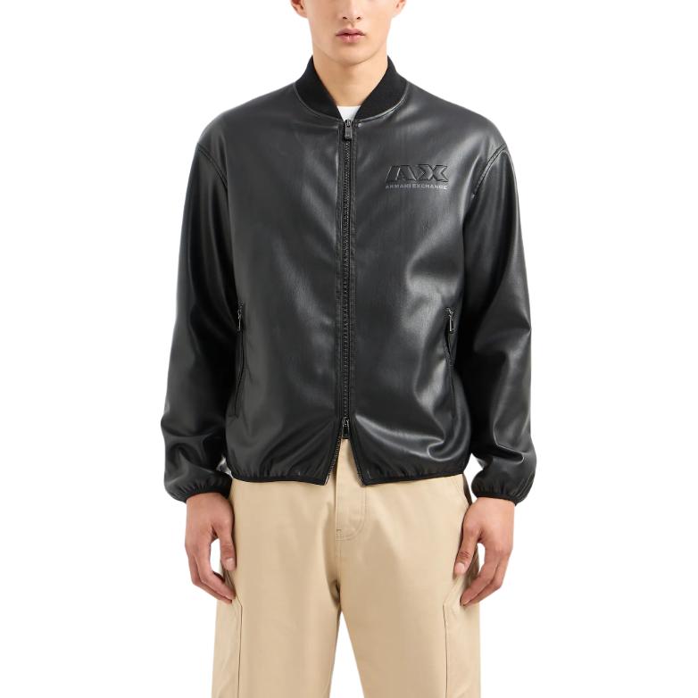 Lookbook ARMANI EXCHANGE  Black Cotton Bomber Jacket with Logo, SS24 Collection. 3DZB05-ZE1CZ-1200