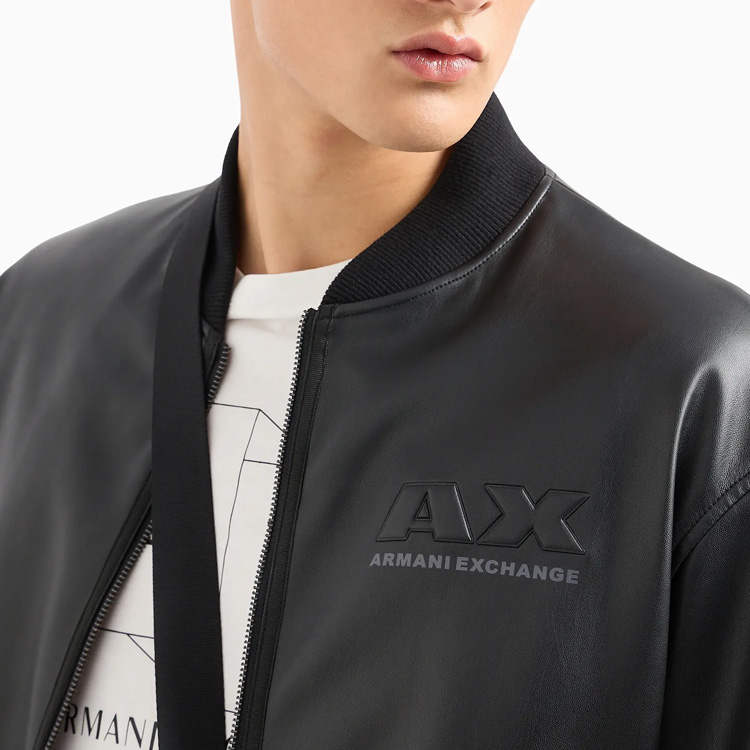 Details for ARMANI EXCHANGE  Black Cotton Bomber Jacket with Logo, SS24 Collection. 3DZB05-ZE1CZ-1200