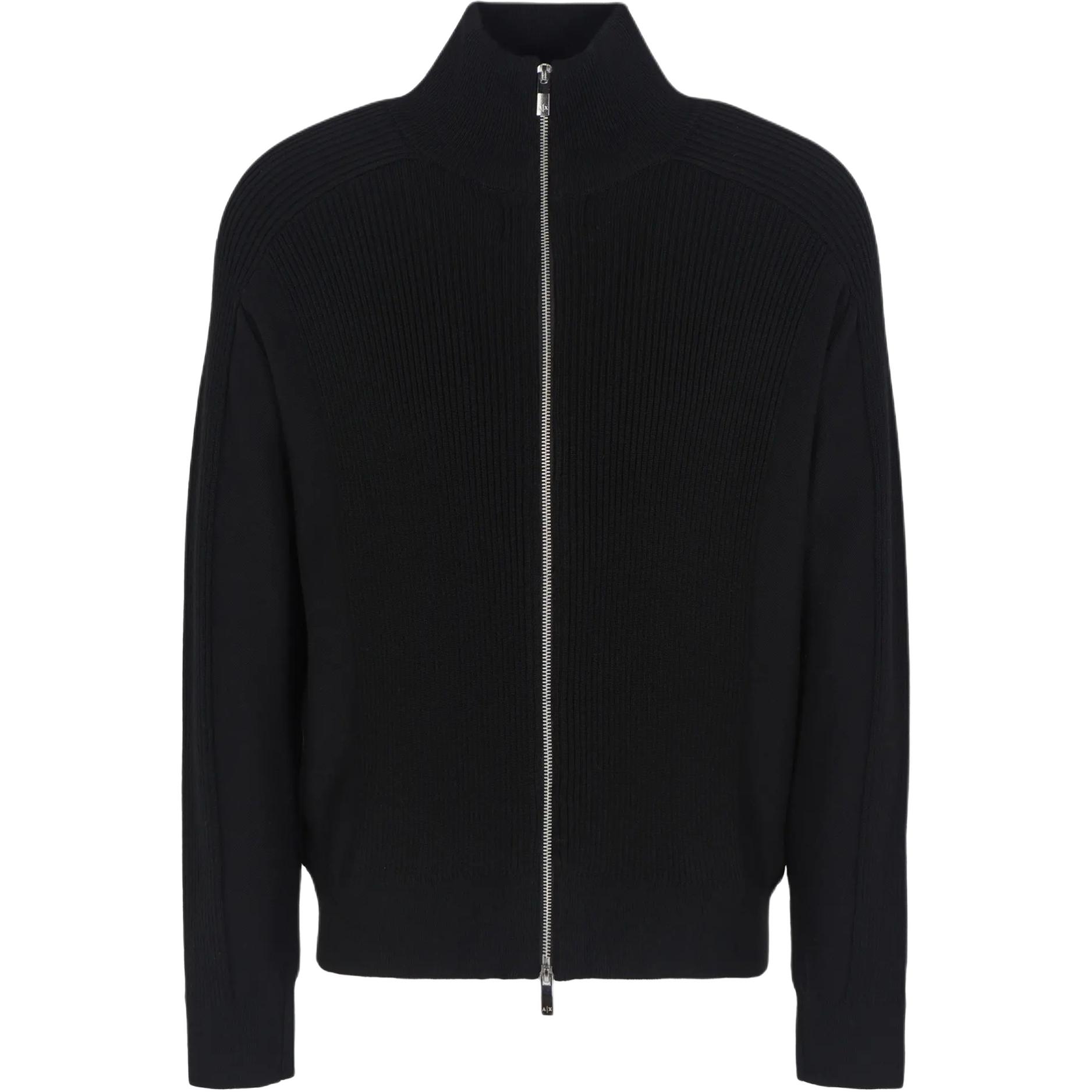 Armani Exchange  Black Full-Zip Ribbed Knit Cardigan FW24 6DZE6G-ZM5BZ-1200
