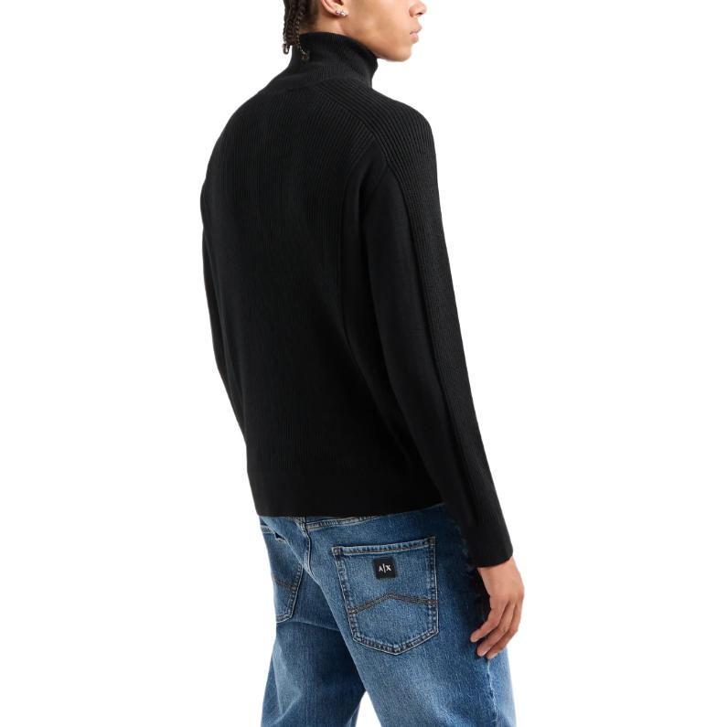 Shop Armani Exchange  Black Full-Zip Ribbed Knit Cardigan FW24 6DZE6G-ZM5BZ-1200