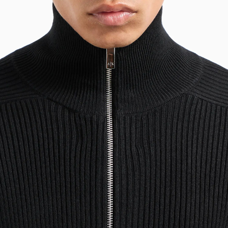 Details for Armani Exchange  Black Full-Zip Ribbed Knit Cardigan FW24 6DZE6G-ZM5BZ-1200