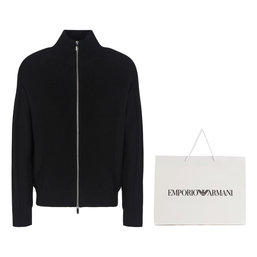 Cheap Armani Exchange  Black Full-Zip Ribbed Knit Cardigan FW24 6DZE6G-ZM5BZ-1200