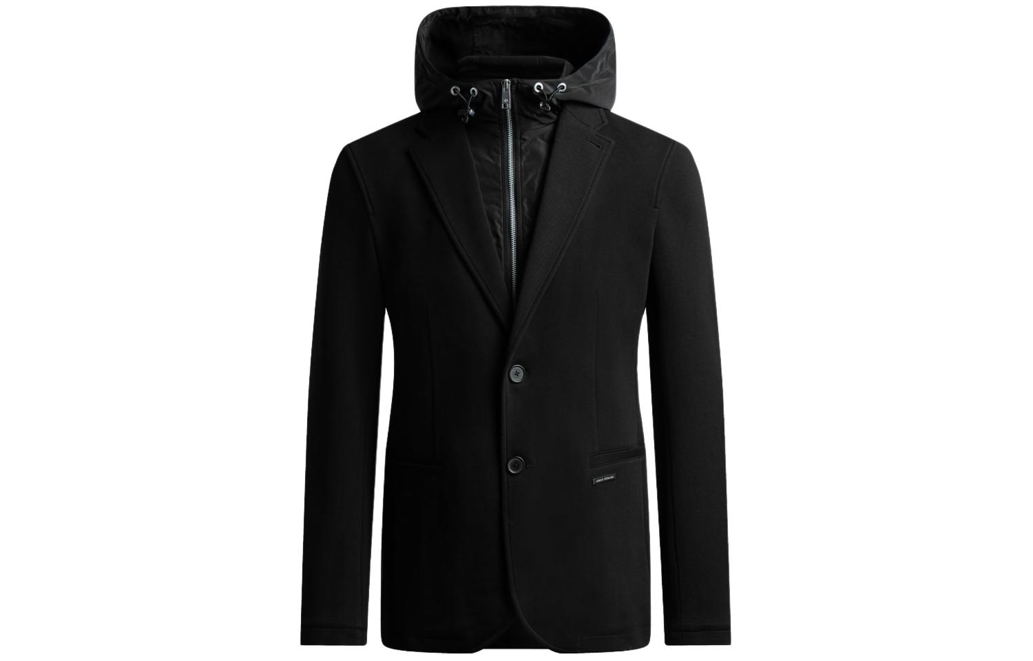 Armani Exchange  Black Hooded Warm Lined Single-Breasted Blazer Jacket 6LZGHE-ZJXGZ-1200