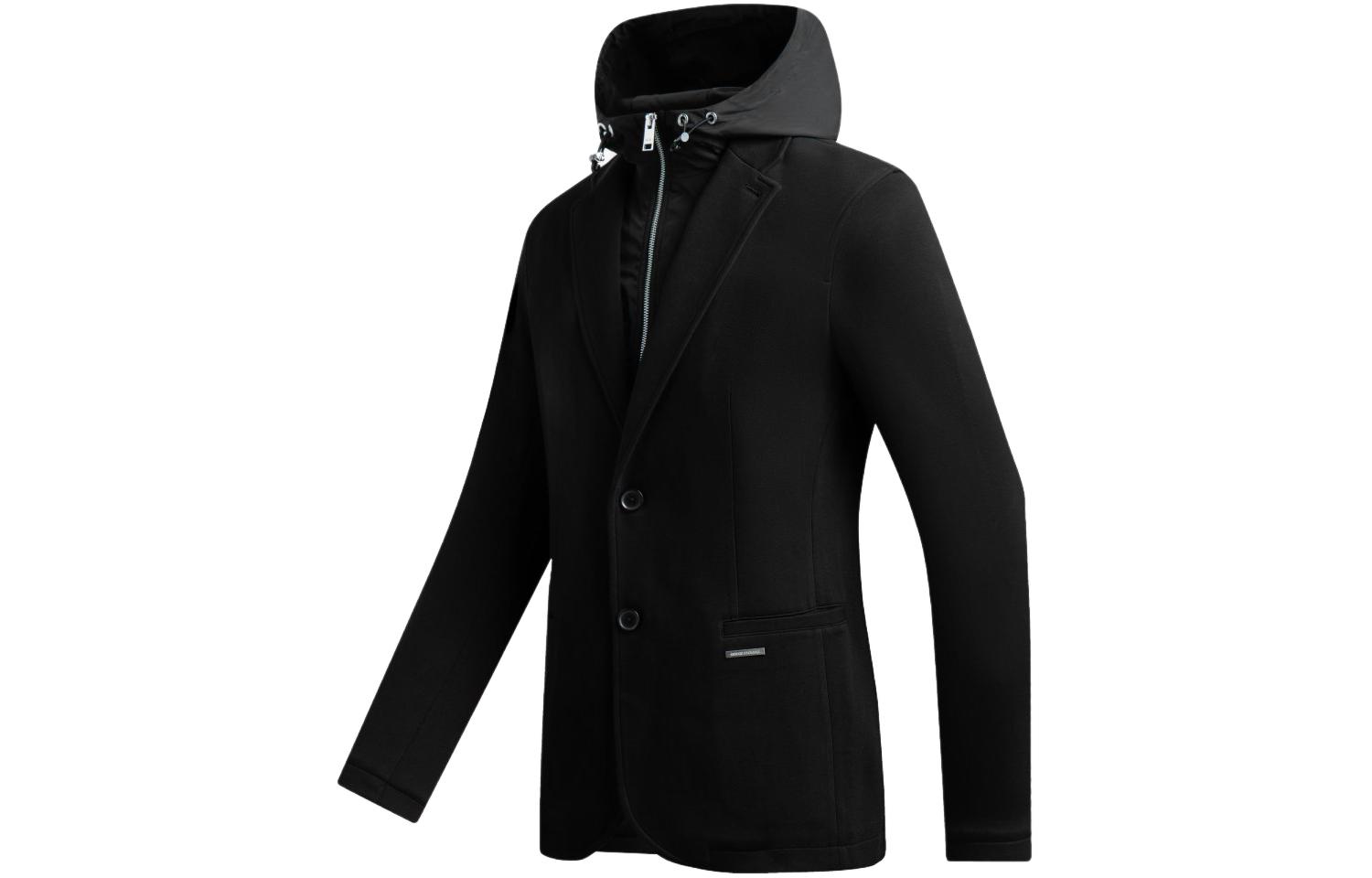 Shop 아르마니 익스체인지 블랙 후드 따뜻한 안감 싱글브레스트 블레이저 재킷 6LZGHE-ZJXGZ-1200