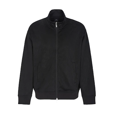 ARMANI EXCHANGE Black Jacquard Mock Neck Zip-Up Sweatshirt FW24. 6DZMLA-ZJNMZ-1200