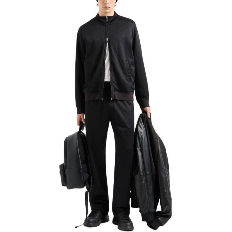 Lookbook ARMANI EXCHANGE  Black Jacquard Mock Neck Zip-Up Sweatshirt FW24. 6DZMLA-ZJNMZ-1200