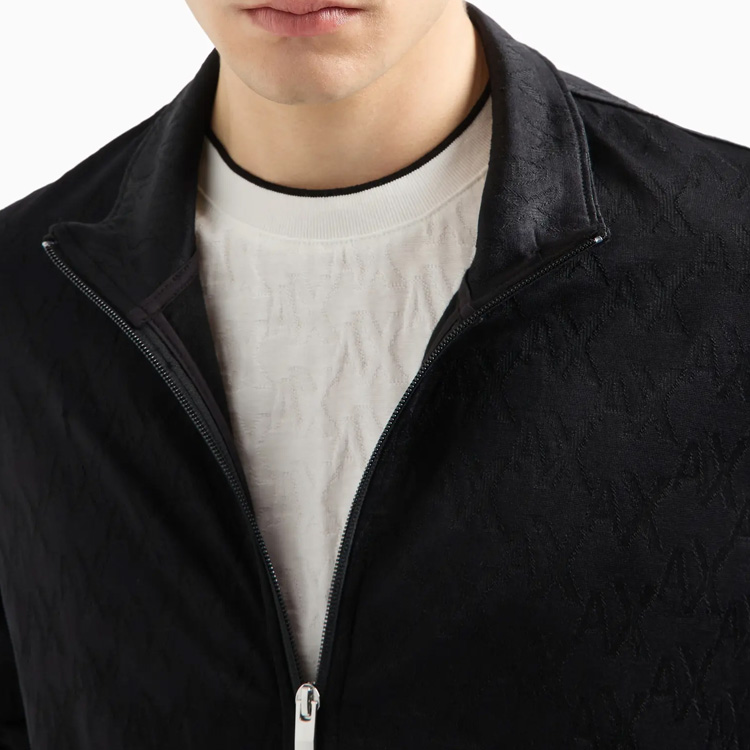 Details for ARMANI EXCHANGE  Black Jacquard Mock Neck Zip-Up Sweatshirt FW24. 6DZMLA-ZJNMZ-1200