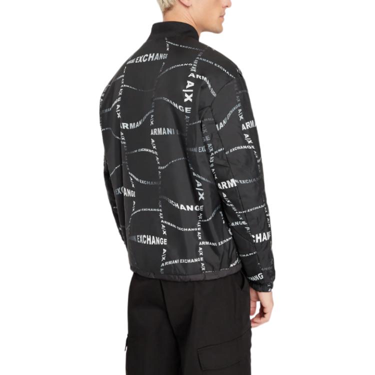 Shop 아르마니 익스체인지 블랙 레터 스트라이프 프린트 자켓 3RZB04-ZNKRZ-152AG