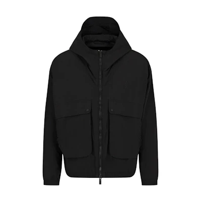 ARMANI EXCHANGE Black Logo Embroidered Hooded Zip-Up Jacket SS24. 6DZBL7-ZN5HZ-1200