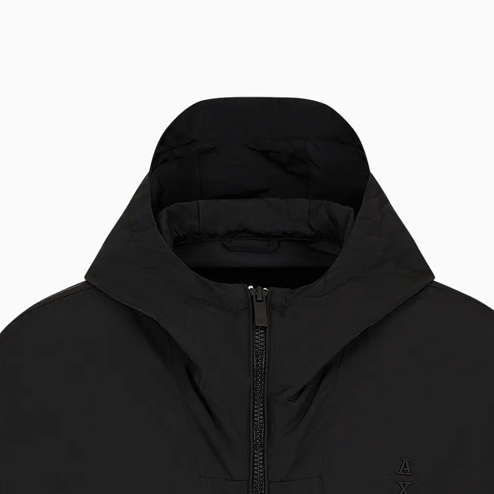Lookbook ARMANI EXCHANGE  Black Logo Embroidered Hooded Zip-Up Jacket SS24. 6DZBL7-ZN5HZ-1200
