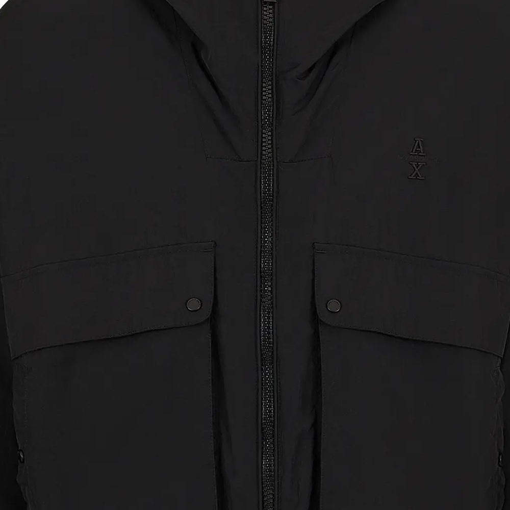 Shop ARMANI EXCHANGE  Black Logo Embroidered Hooded Zip-Up Jacket SS24. 6DZBL7-ZN5HZ-1200