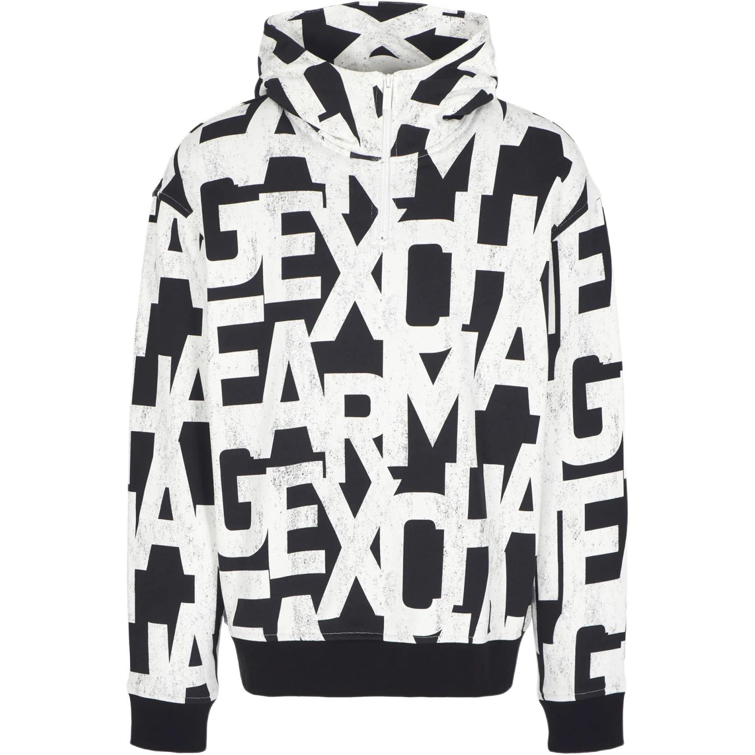 ARMANI EXCHANGE  Black Logo Print Half-Zip Hoodie FW24. 6DZMLB-ZJ4XZ-52AN