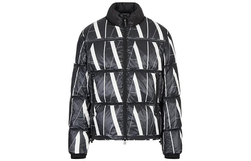 Armani Exchange  Black Logo Print Puffer Jacket with Zip and Stand Collar. 8NZBP8ZNULZ122AR