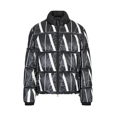 Armani Exchange Black Logo Print Puffer Jacket with Zip and Stand Collar. 8NZBP8ZNULZ122AR