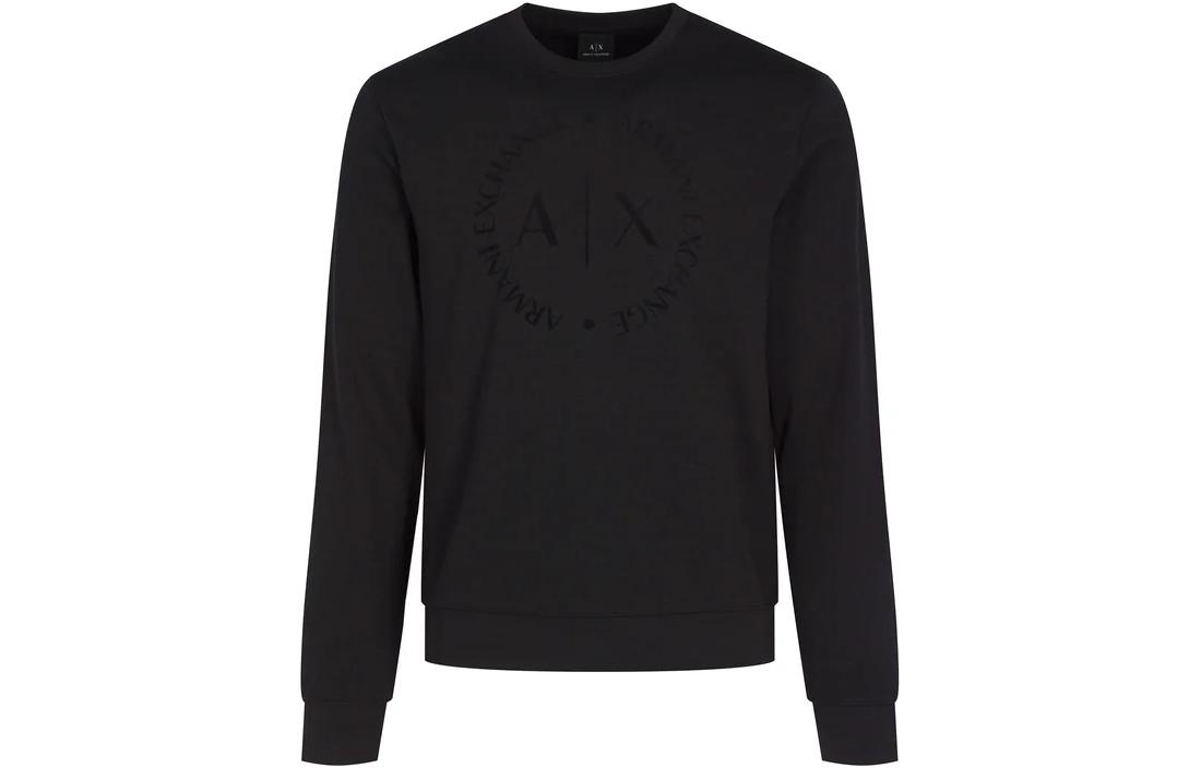 ARMANI EXCHANGE  Black Loose Fit Crewneck Letter Print Sweatshirt. 8NZM87-Z9N1Z-1200