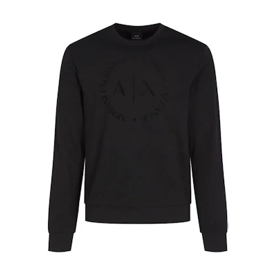 ARMANI EXCHANGE Black Loose Fit Crewneck Letter Print Sweatshirt. 8NZM87-Z9N1Z-1200