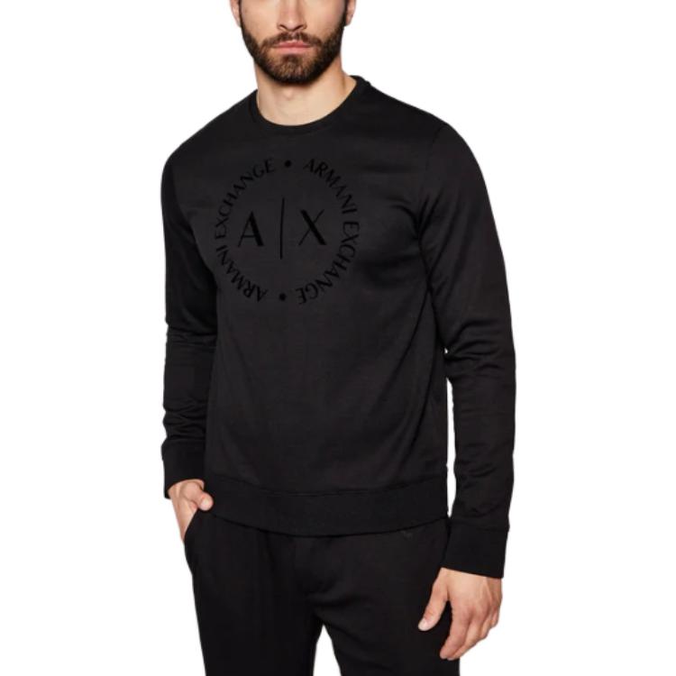 Lookbook 阿玛尼AX黑色宽松字母印花圆领卫衣 8NZM87-Z9N1Z-1200