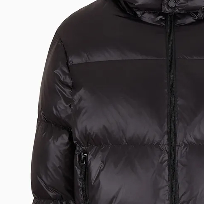 Shop 알마니 익스체인지 블랙 후드 긴팔 다운 집업 자켓 8NZB70-ZNYNZ-11200