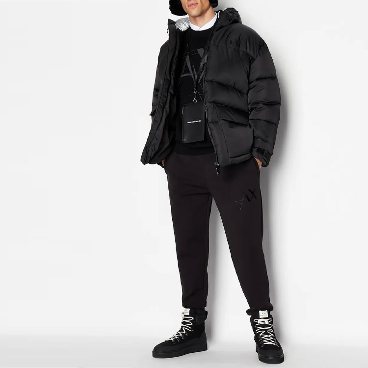 Lookbook 아르마니 익스체인지 블랙 솔리드 지퍼 후드 다운 재킷 6RZK45-ZNJ7Z-11200