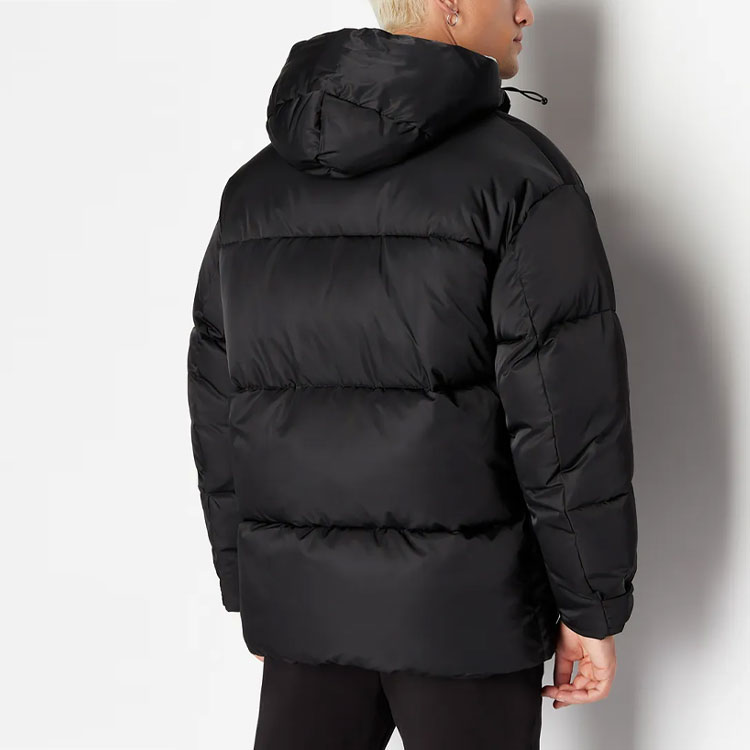 Shop 아르마니 익스체인지 블랙 솔리드 지퍼 후드 다운 재킷 6RZK45-ZNJ7Z-11200