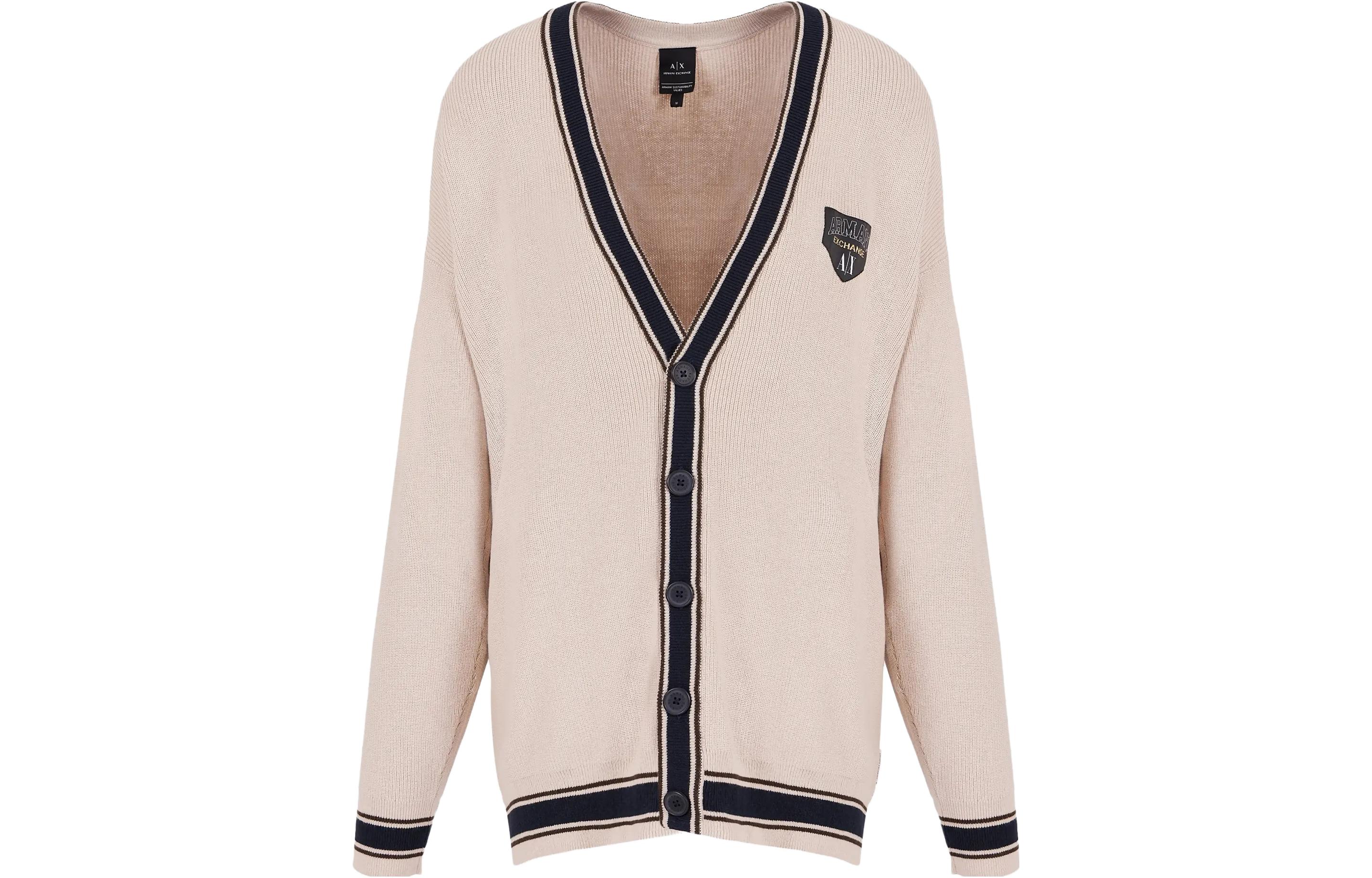 ARMANI EXCHANGE  Colorblock Logo Button-Up Knit Cardigan Long Sleeve. 6RZE2A-ZM3FZ-1934