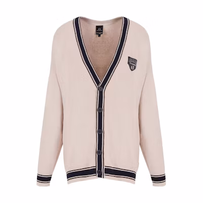 ARMANI EXCHANGE Colorblock Logo Button-Up Knit Cardigan Long Sleeve. 6RZE2A-ZM3FZ-1934
