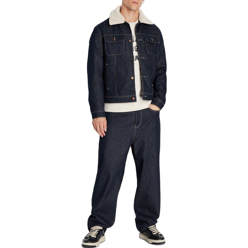 Lookbook 阿玛尼AX 牛仔蓝棉质夹克配可拆绒面革领。 6RZB48-Z1X5Z-1500