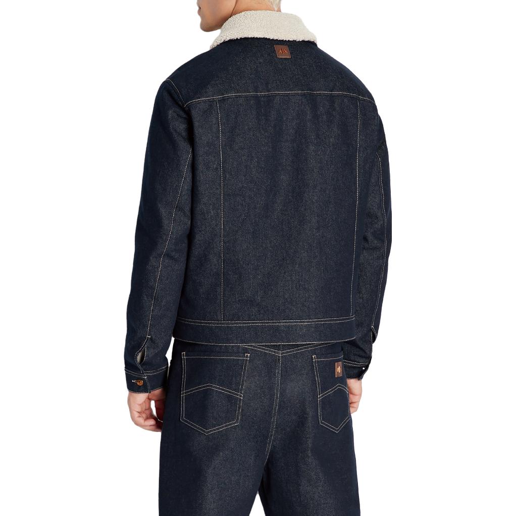 Purchase 阿玛尼AX 牛仔蓝棉质夹克配可拆绒面革领。 6RZB48-Z1X5Z-1500
