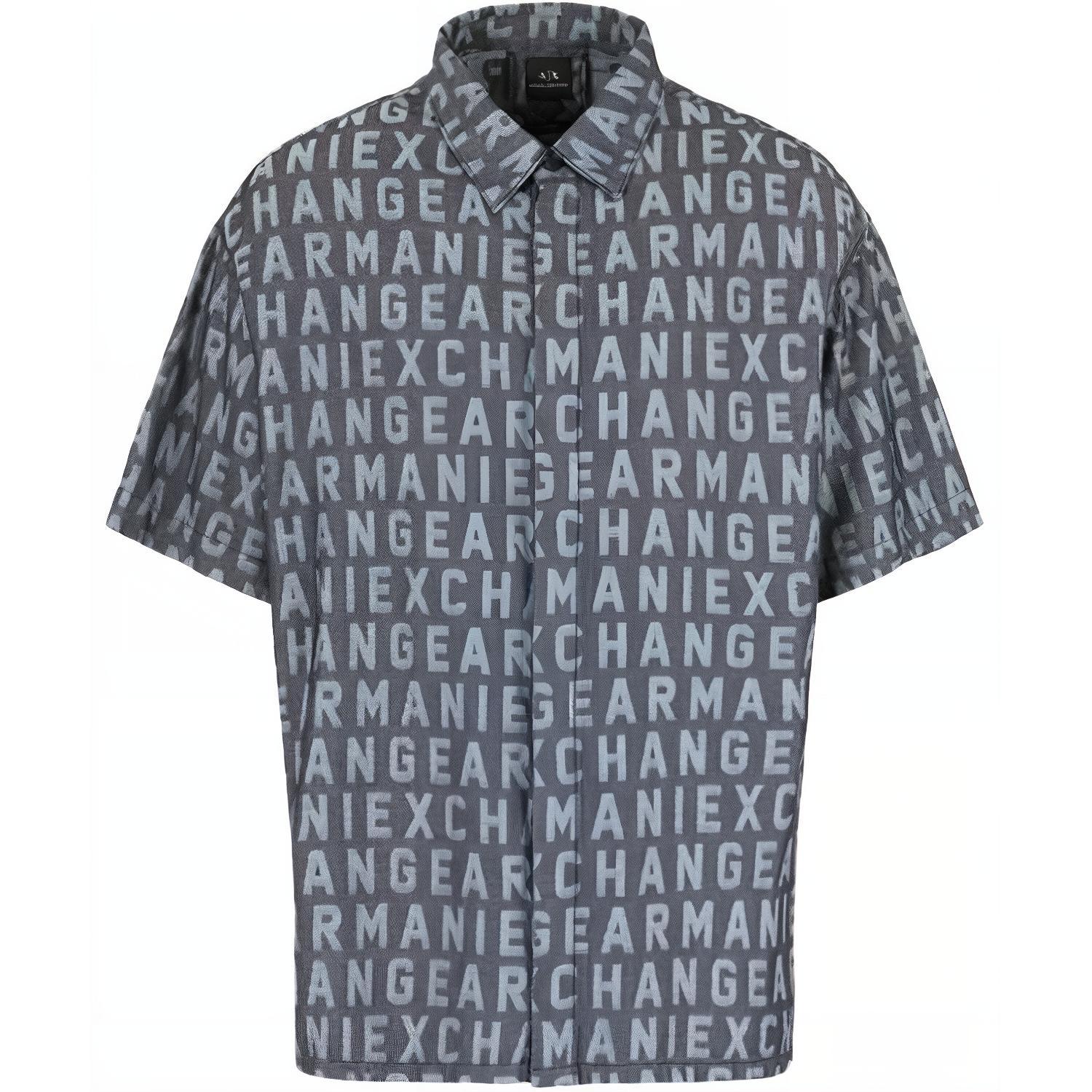 Armani Exchange  Grey Monogram Short Sleeve Button-Up Shirt. 3DZCD4-Z1WAZ-05HC
