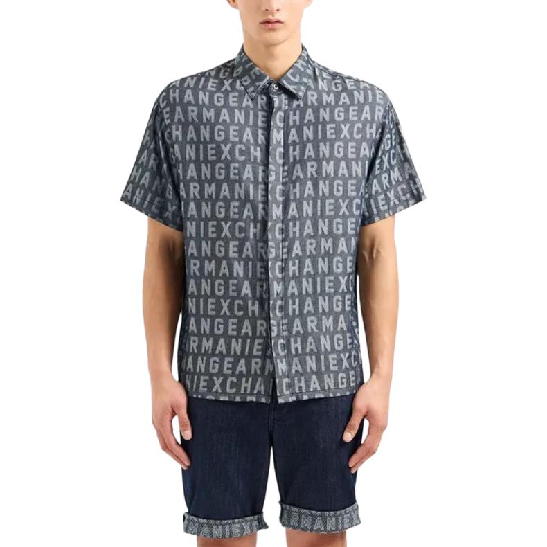 Lookbook 아르마니 익스체인지 그레이 모노그램 반소매 버튼업 셔츠. 3DZCD4-Z1WAZ-05HC