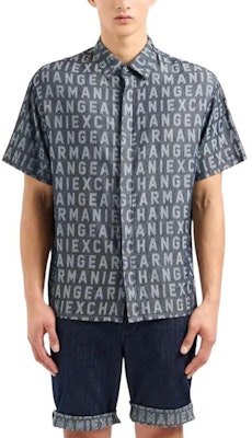 아르마니 익스체인지 그레이 모노그램 반소매 버튼업 셔츠. 3DZCD4-Z1WAZ-05HC Lookbook 아르마니 익스체인지 그레이 모노그램 반소매 버튼업 셔츠. 3DZCD4-Z1WAZ-05HC