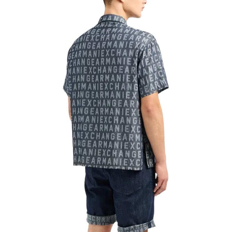 Shop 아르마니 익스체인지 그레이 모노그램 반소매 버튼업 셔츠. 3DZCD4-Z1WAZ-05HC