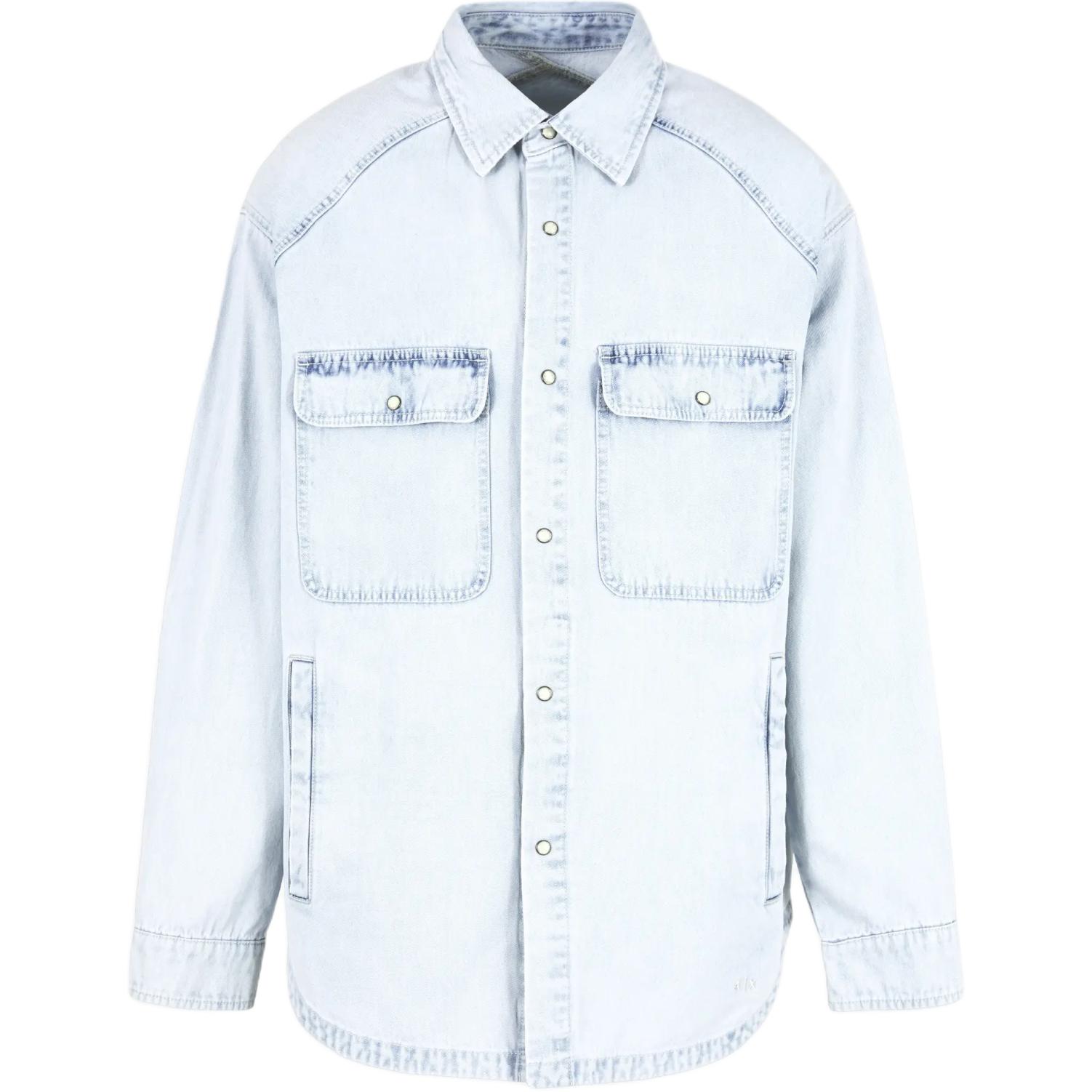 Order ARMANI EXCHANGE 淺藍色水洗牛仔長袖襯衫領扣 SS24 3DZCD1-Z1UVZ-1500