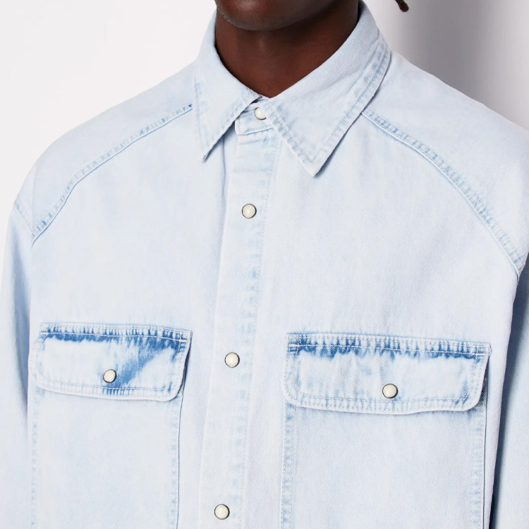Details for ARMANI EXCHANGE 淺藍色水洗牛仔長袖襯衫領扣 SS24 3DZCD1-Z1UVZ-1500