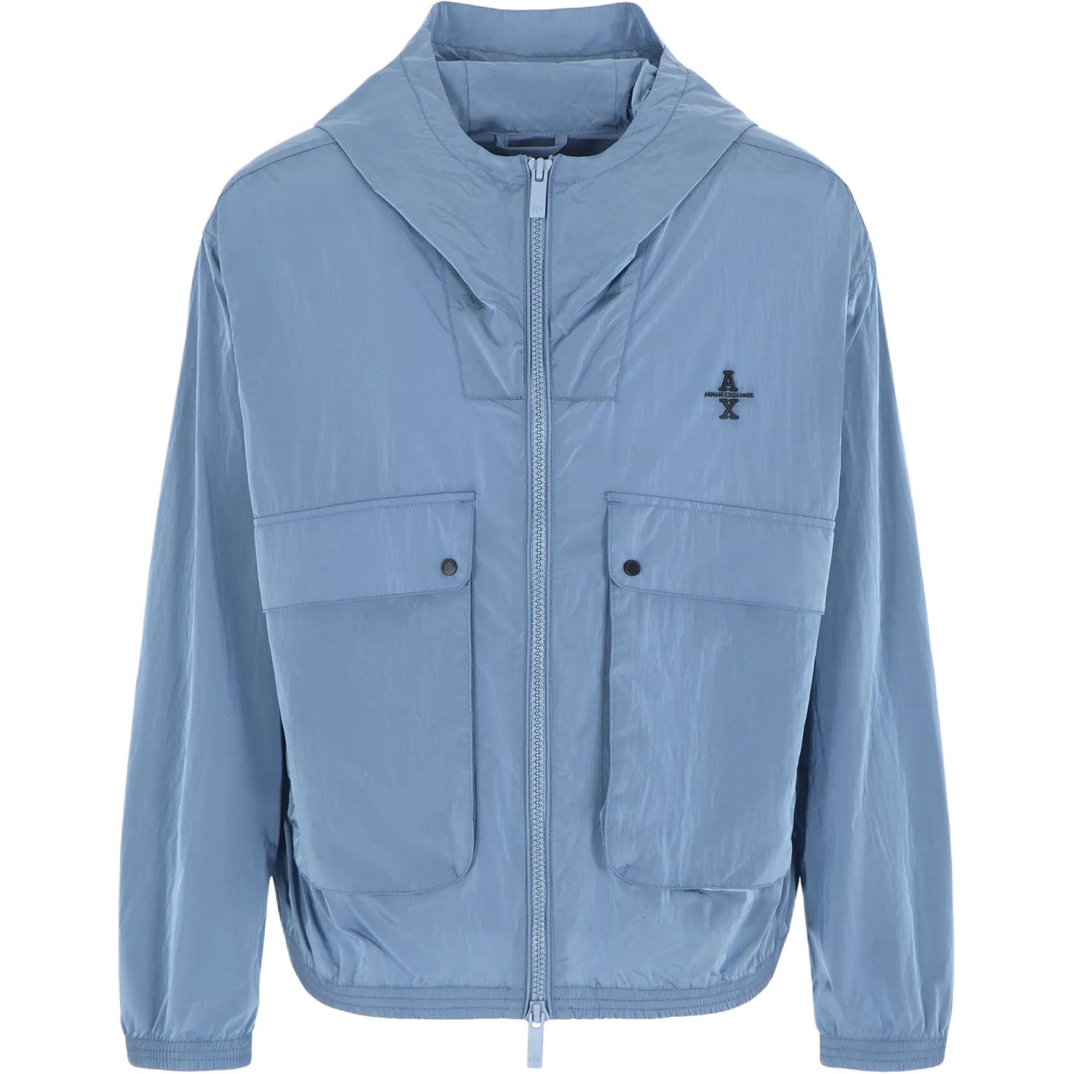 Order ARMANI EXCHANGE  Logo Embroidered Hooded Jacket Misty Blue SS24. 6DZBL7-ZN5HZ-15DU