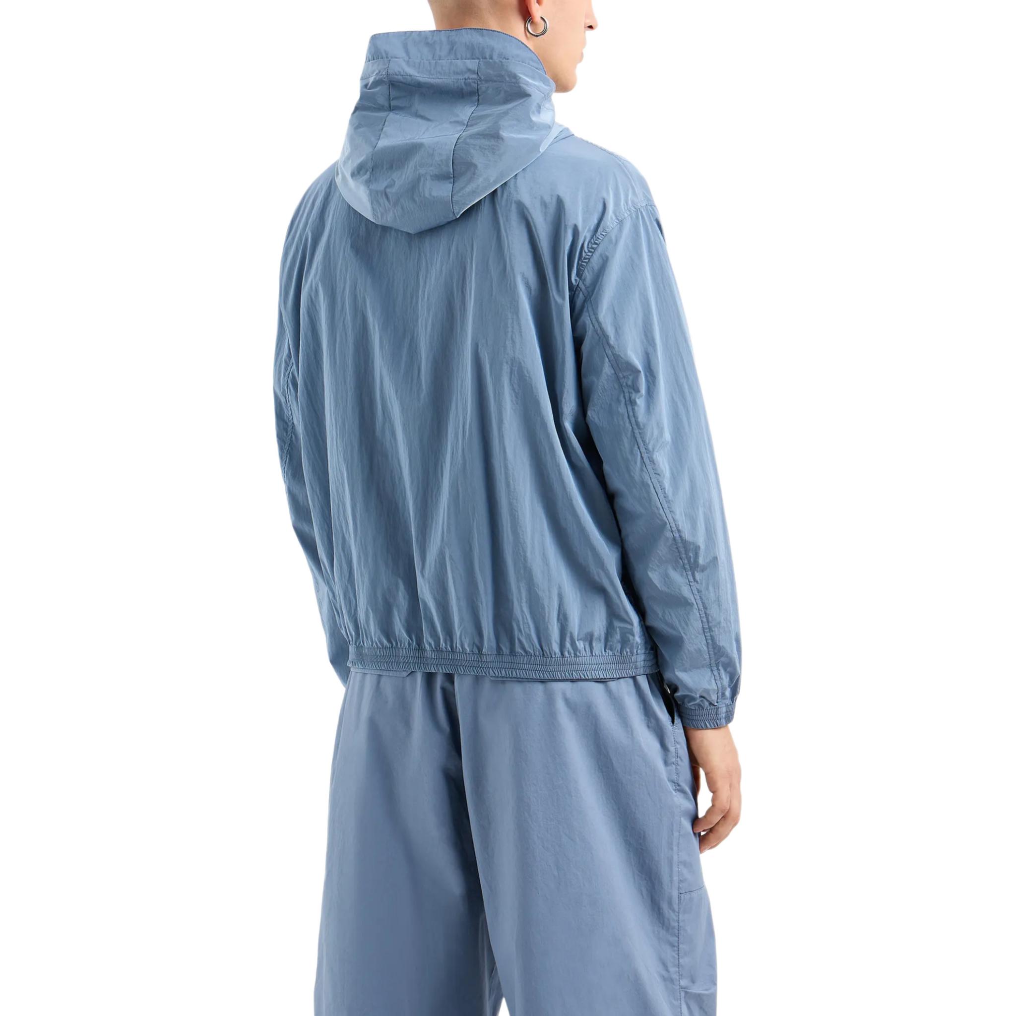 Shop ARMANI EXCHANGE  Logo Embroidered Hooded Jacket Misty Blue SS24. 6DZBL7-ZN5HZ-15DU