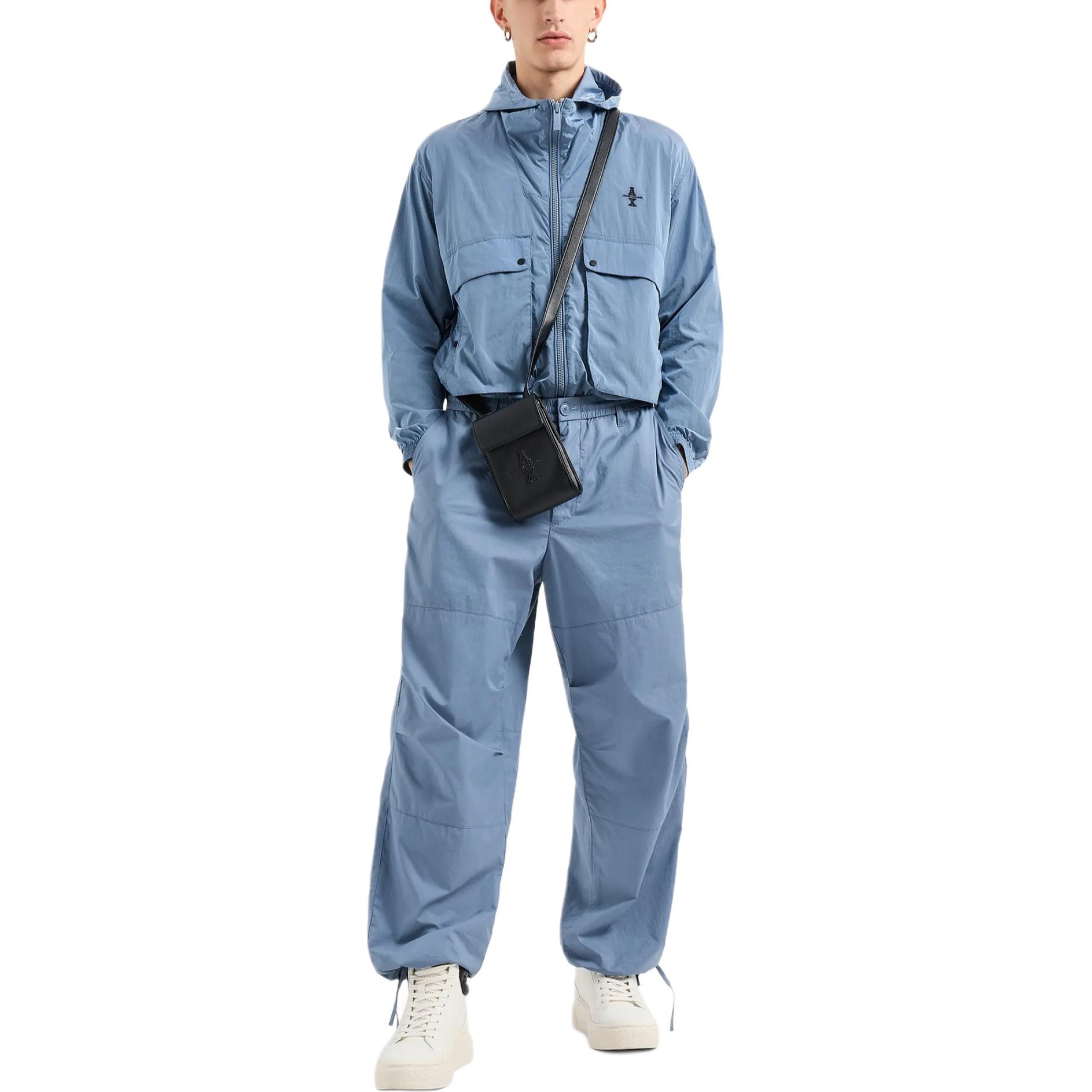 Purchase ARMANI EXCHANGE  Logo Embroidered Hooded Jacket Misty Blue SS24. 6DZBL7-ZN5HZ-15DU