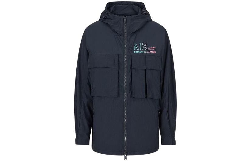 ARMANI EXCHANGE  Logo Print Hooded Zip Jacket Navy Blue. 3RZB30-ZN1CZ-1510