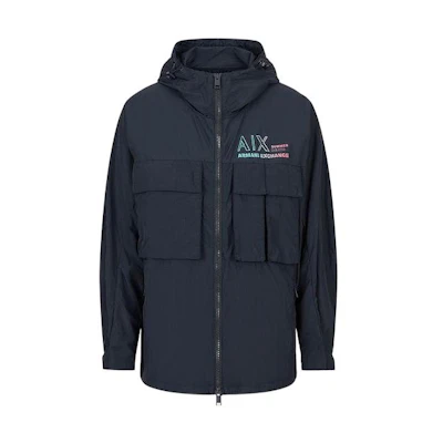 ARMANI EXCHANGE Logo Print Hooded Zip Jacket Navy Blue. 3RZB30-ZN1CZ-1510