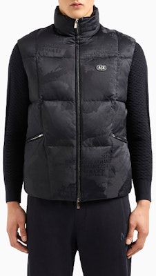 Armani Exchange Logo Print Sleeveless Puffer Jacket with Zipper Collar. 3DZQL5-ZN3HZ-55JK Lookbook Armani Exchange Logo Print Sleeveless Puffer Jacket with Zipper Collar. 3DZQL5-ZN3HZ-55JK