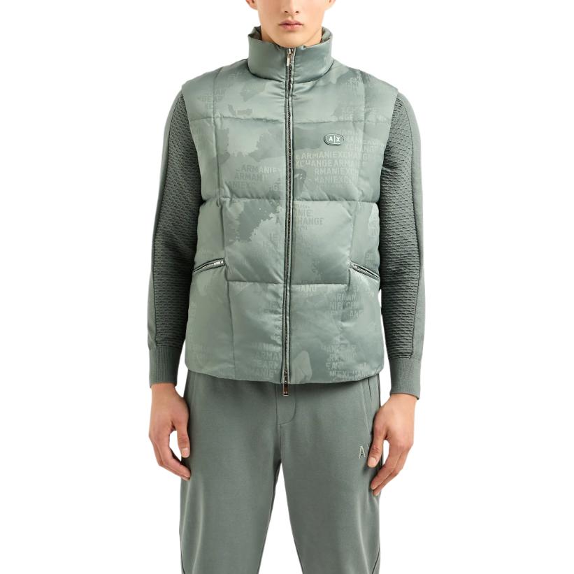 Sizing Armani Exchange  Logo Print Sleeveless Puffer Jacket with Zipper Collar. 3DZQL5-ZN3HZ-55JK