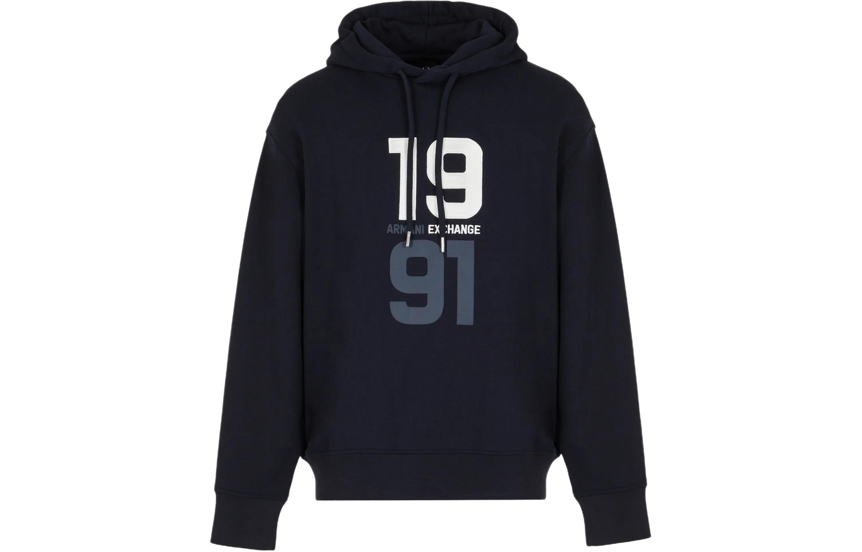 ARMANI EXCHANGE  Navy Blue Logo Embroidered Loose-Fit Sweatshirt SS24. 3DZMLJ-ZJ4XZ-1583