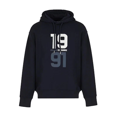 ARMANI EXCHANGE Navy Blue Logo Embroidered Loose-Fit Sweatshirt SS24. 3DZMLJ-ZJ4XZ-1583