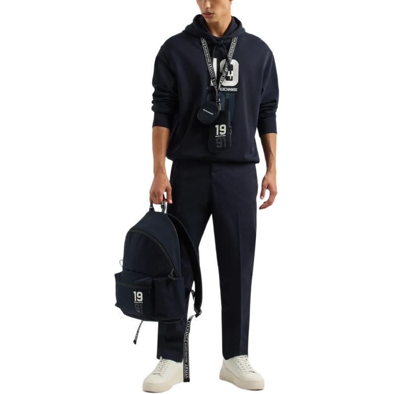 Lookbook 阿玛尼AX 海军蓝刺绣标志宽松版型卫衣 SS24. 3DZMLJ-ZJ4XZ-1583