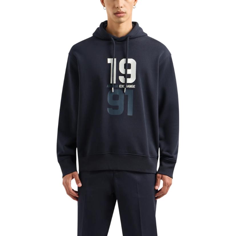 Shop 阿玛尼AX 海军蓝刺绣标志宽松版型卫衣 SS24. 3DZMLJ-ZJ4XZ-1583