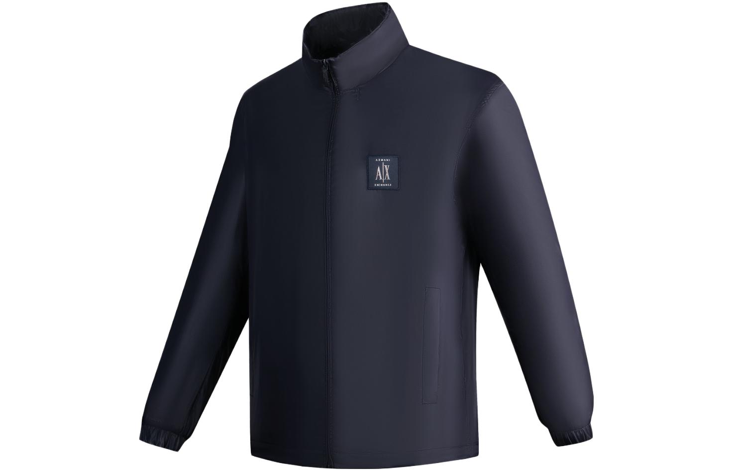 Shop ARMANI EXCHANGE  Navy Blue Logo Long Sleeve Jacket. 8NZBP9-ZNYWZ-1583