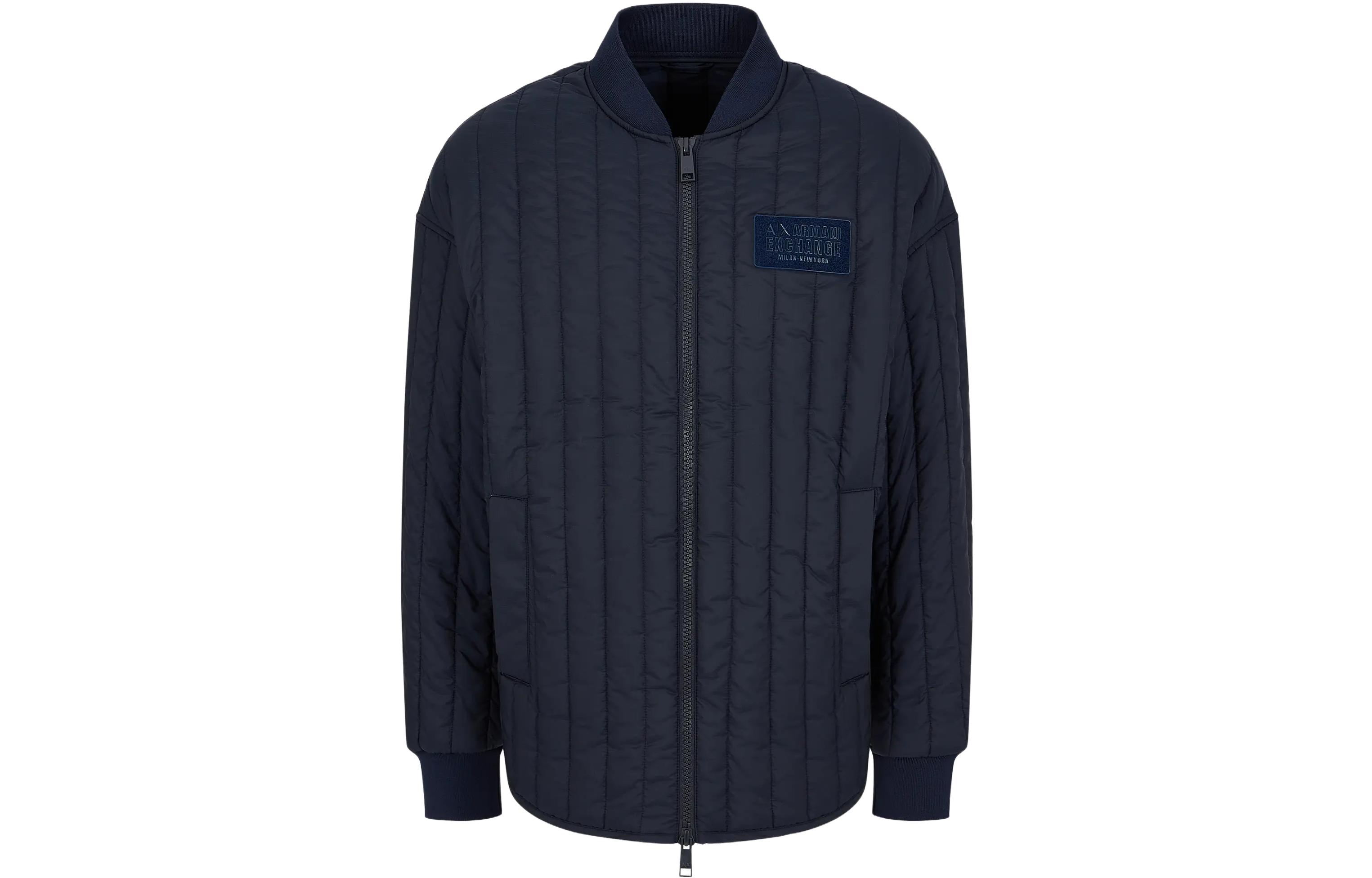 ARMANI EXCHANGE  Navy Blue Logo Patch Baseball Collar Cotton Jacket FW23. 6RZB11-ZNUQZ-1510